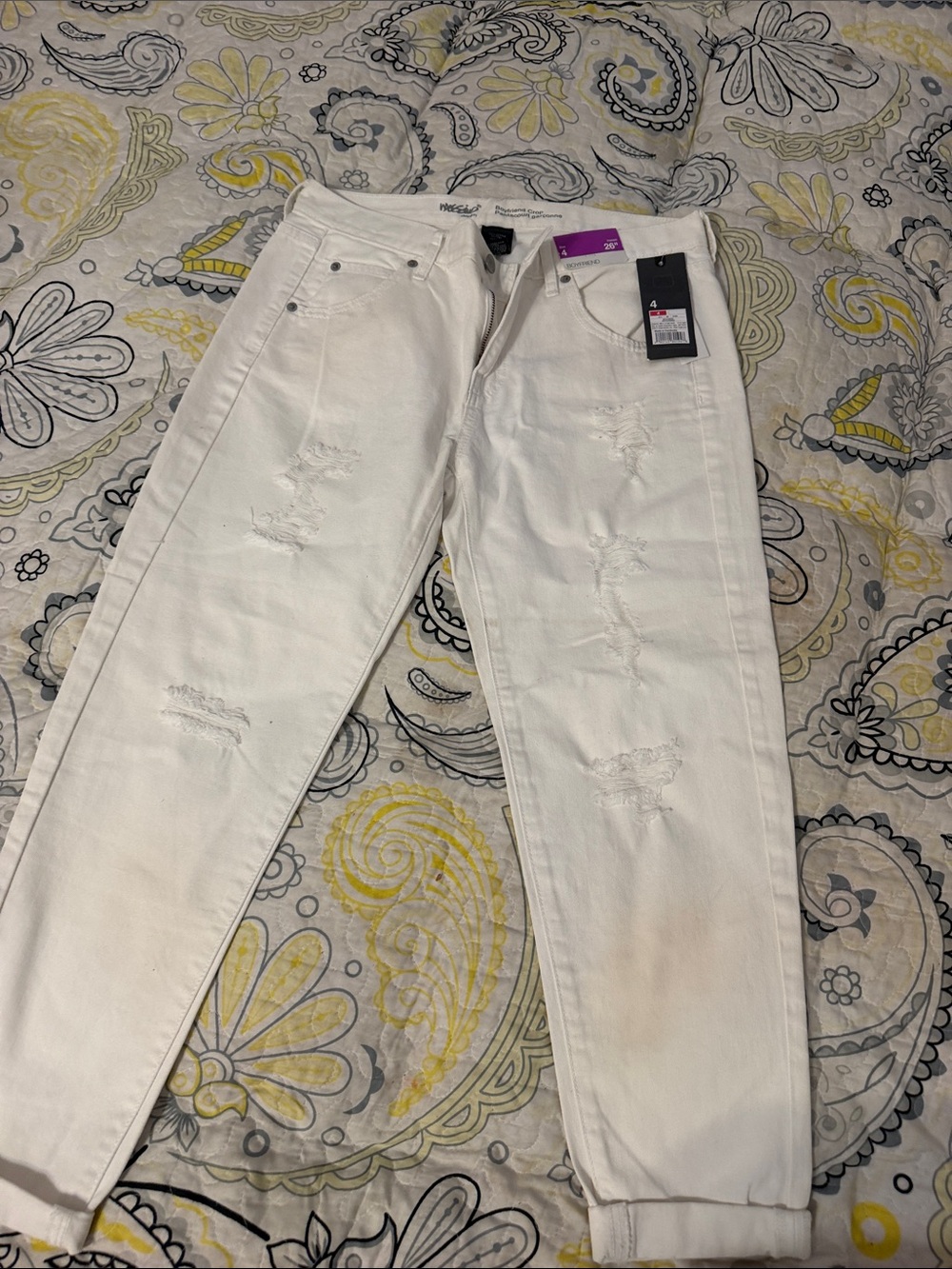Mossimo Supply Co. White Distressed Boyfriend Jeans
